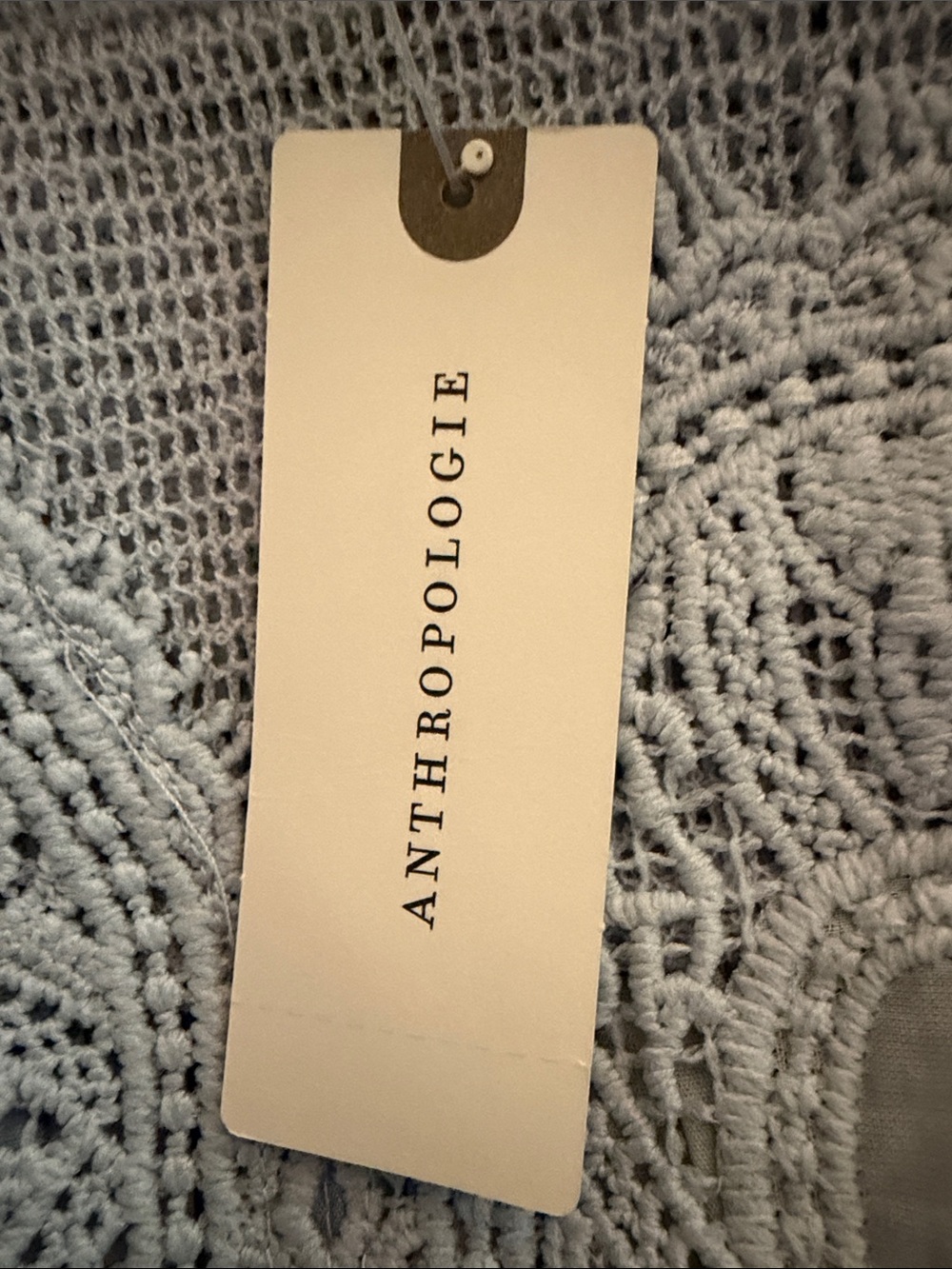 Anthropologie Light Blue Crochet Yoke Floral Babydoll Top - Picture 6 of 7
